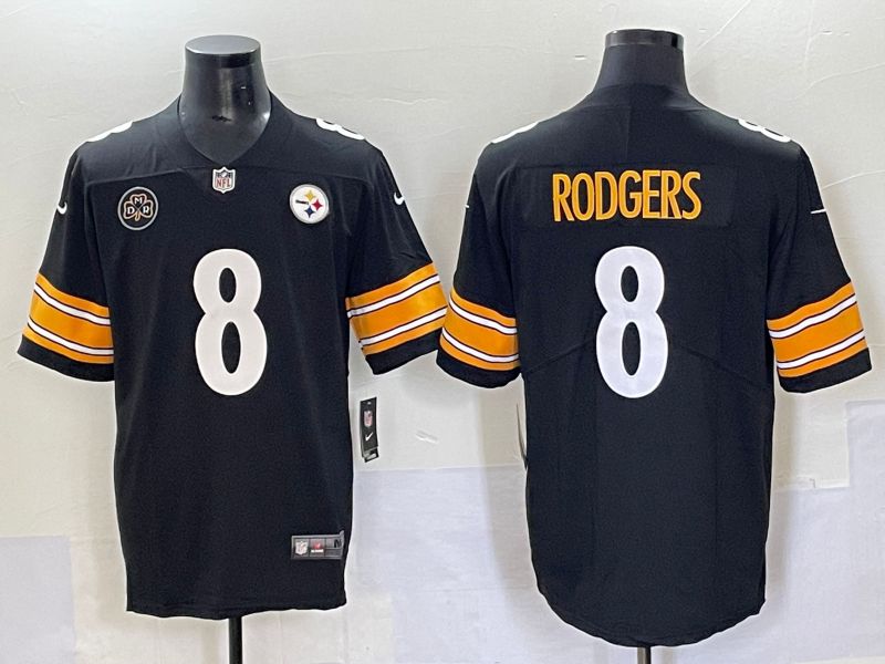 Men 2025 Pittsburgh Steelers #8 Rodgers Black white Nike Limited NFL Jersey style 3